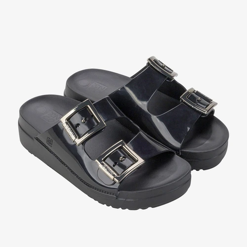 Tamanco Papete Zaxy Partner HI Flatform Fivelas Metalizadas Preto