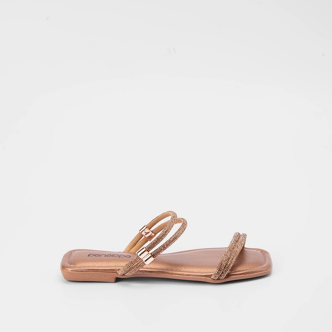 Rasteira Penélope Tiras Estilizadas Strass Bronze