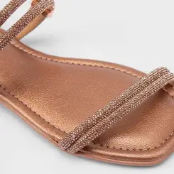 Rasteira Penélope Tiras Estilizadas Strass Bronze