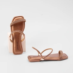 Rasteira Penélope Tiras Estilizadas Strass Bronze
