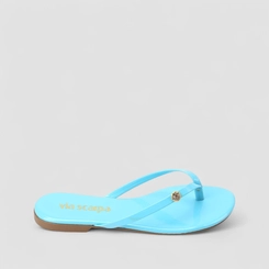 Rasteira Feminina Via Scarpa Pedraria Verniz Azul