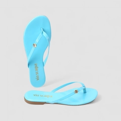 Rasteira Feminina Via Scarpa Pedraria Verniz Azul
