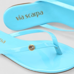 Rasteira Feminina Via Scarpa Pedraria Verniz Azul