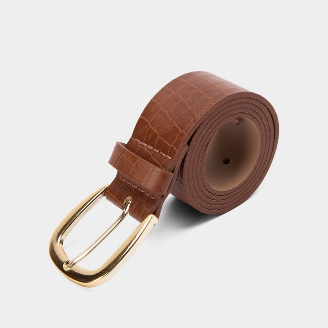 Cinto Gabriela Croco Fivela Dourada Marrom