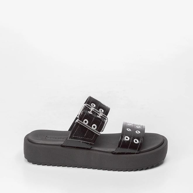 Tamanco Papete Moleca Flatform Detalhe Fivela Preto