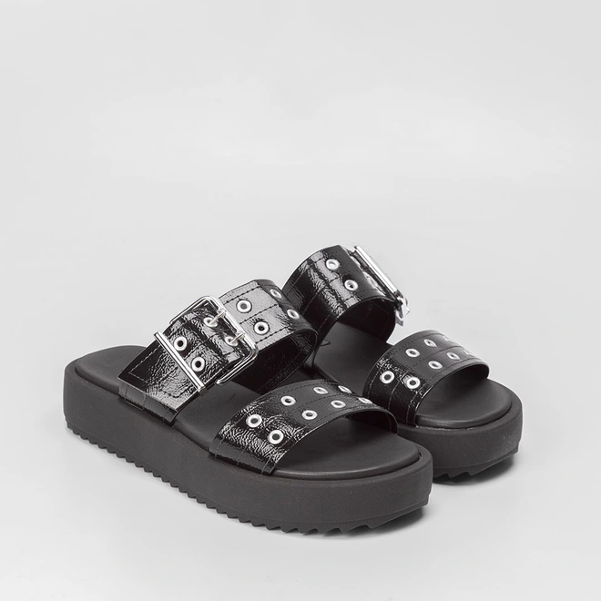 Tamanco Papete Moleca Flatform Detalhe Fivela Preto