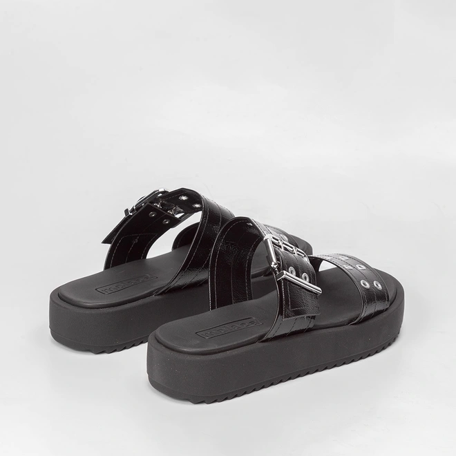 Tamanco Papete Moleca Flatform Detalhe Fivela Preto