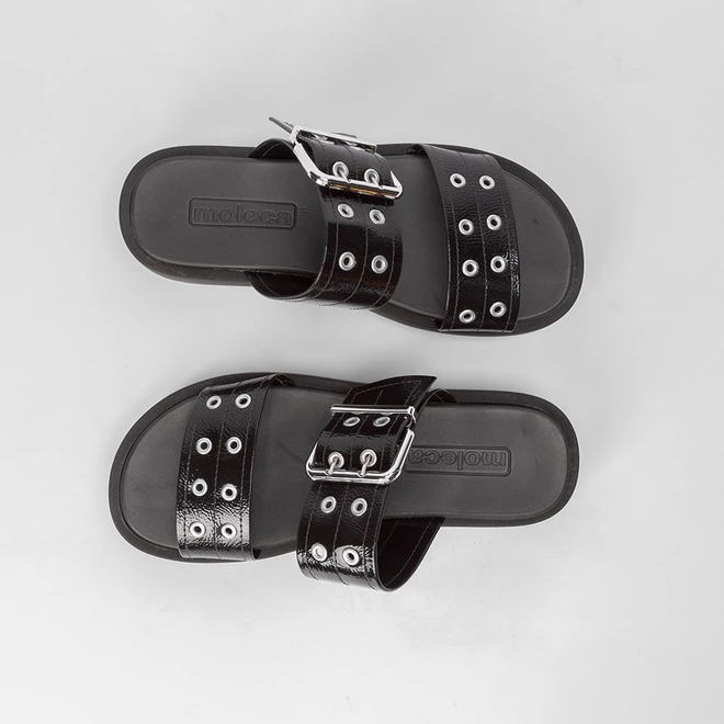 Tamanco Papete Moleca Flatform Detalhe Fivela Preto