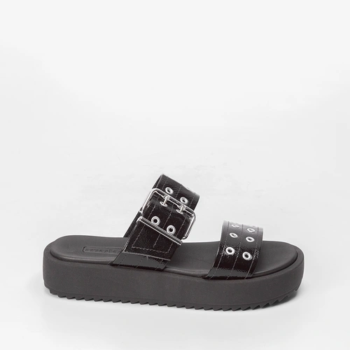 Tamanco Papete Moleca Flatform Detalhe Fivela Preto