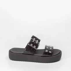 Tamanco Papete Moleca Flatform Detalhe Fivela Preto