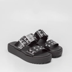 Tamanco Papete Moleca Flatform Detalhe Fivela Preto