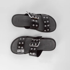 Tamanco Papete Moleca Flatform Detalhe Fivela Preto