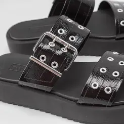 Tamanco Papete Moleca Flatform Detalhe Fivela Preto