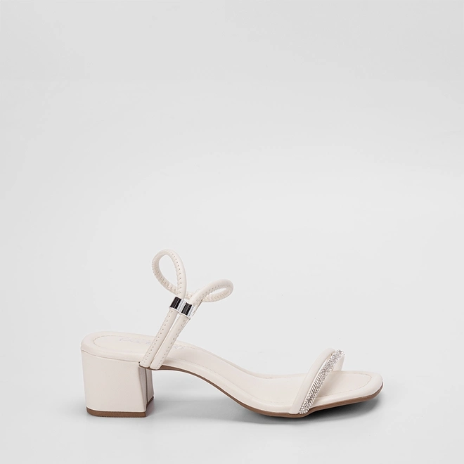 Sandália Feminina Penélope Salto Bloco Tira Strass Off White