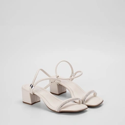Sandália Feminina Penélope Salto Bloco Tira Strass Off White
