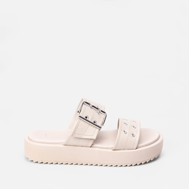 Tamanco Papete Moleca Flatform Detalhe Fivela Cinza