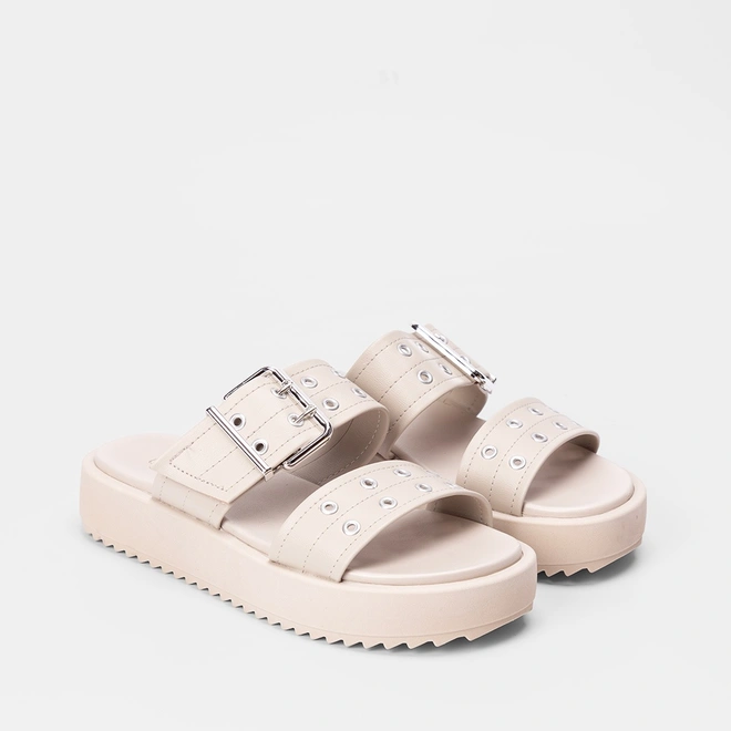 Tamanco Papete Moleca Flatform Detalhe Fivela Cinza
