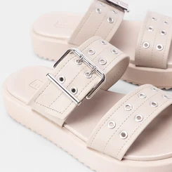Tamanco Papete Moleca Flatform Detalhe Fivela Cinza