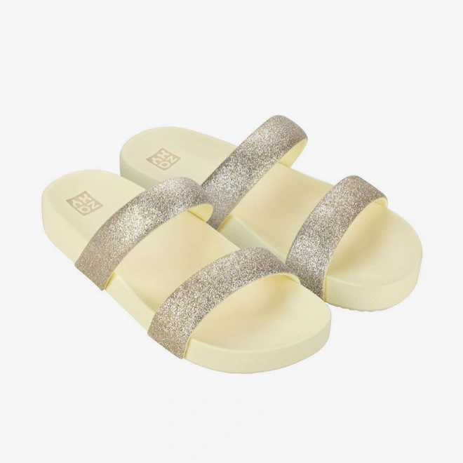 Rasteira Papete Feminino Zaxy Glitter Flat Bege