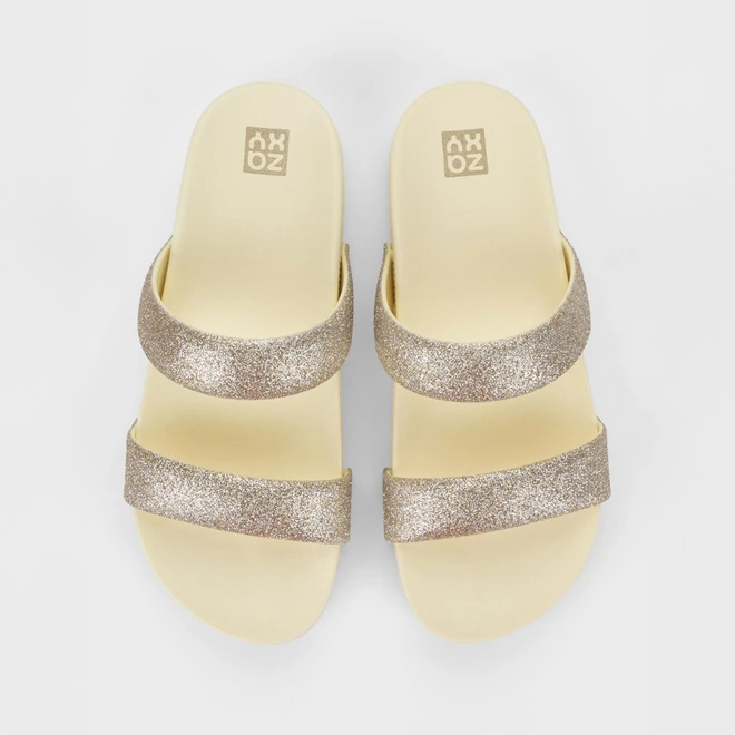 Rasteira Papete Feminino Zaxy Glitter Flat Bege