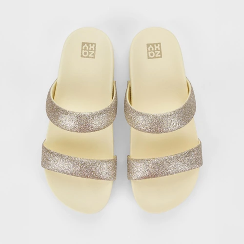Rasteira Papete Feminino Zaxy Glitter Flat Bege