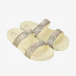 Rasteira Papete Feminino Zaxy Glitter Flat Bege
