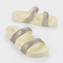 Rasteira Papete Feminino Zaxy Glitter Flat Bege