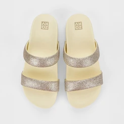 Rasteira Papete Feminino Zaxy Glitter Flat Bege