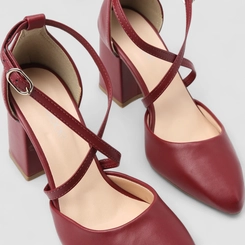 Scarpin Feminino Penélope Salto Bloco Tiras Cruzadas Vinho