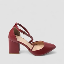 Scarpin Feminino Penélope Salto Bloco Tiras Cruzadas Vinho