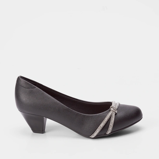 Scarpin Modare Detalhe Tiras Strass & Nó Preto