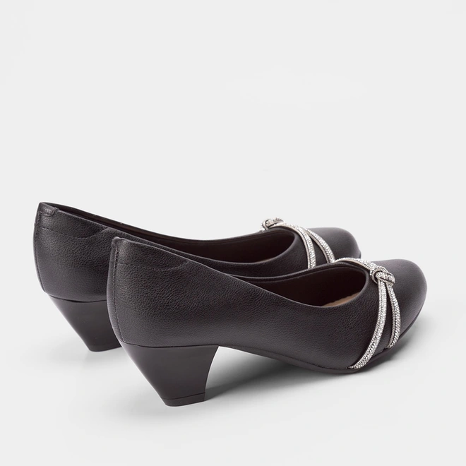 Scarpin Modare Detalhe Tiras Strass & Nó Preto