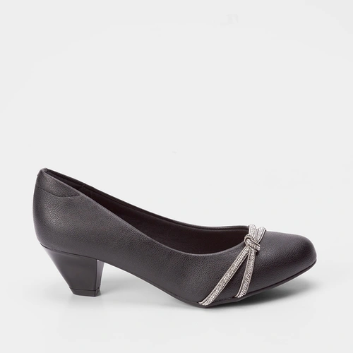 Scarpin Modare Detalhe Tiras Strass & Nó Preto