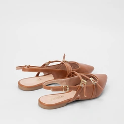 Sapatilha Boneca Slingback Feminina Gabriela Tiras Slim Fivelas Caramelo