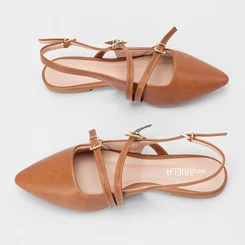 Sapatilha Boneca Slingback Feminina Gabriela Tiras Slim Fivelas Caramelo