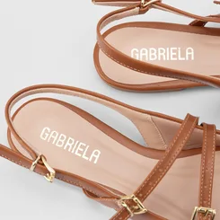 Sapatilha Boneca Slingback Feminina Gabriela Tiras Slim Fivelas Caramelo