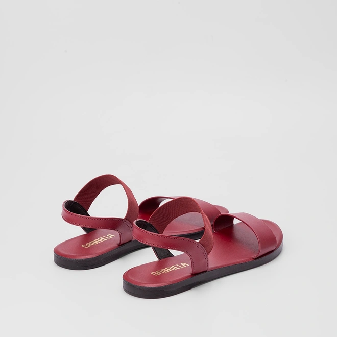 Sandália Rasteira Gabriela Flat Tiras Elástico Pespontos Vinho
