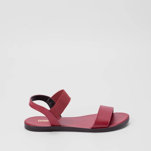 Sandália Rasteira Gabriela Flat Tiras Elástico Pespontos Vinho