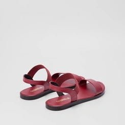 Sandália Rasteira Gabriela Flat Tiras Elástico Pespontos Vinho