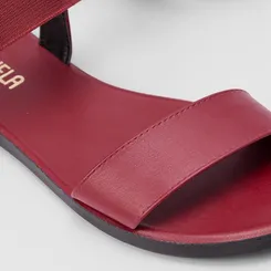 Sandália Rasteira Gabriela Flat Tiras Elástico Pespontos Vinho
