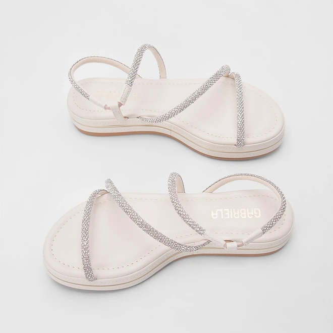 Sandália Gabriela Flatform Tiras Lateral Strass Off White