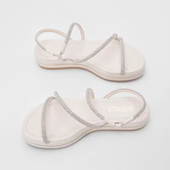 Sandália Gabriela Flatform Tiras Lateral Strass Off White