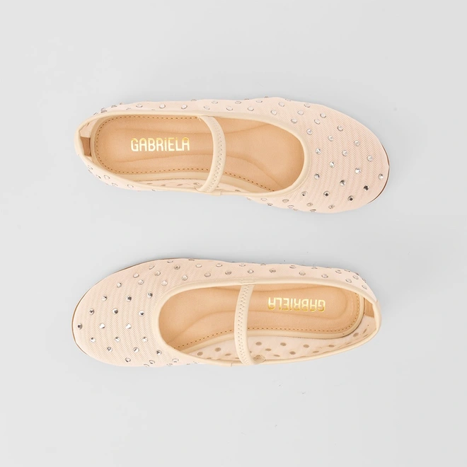 Sapatilha Boneca Feminina Gabriela Tela & Strass Branco