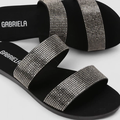 Rasteira Feminina Gabriela Tiras Strass Preto