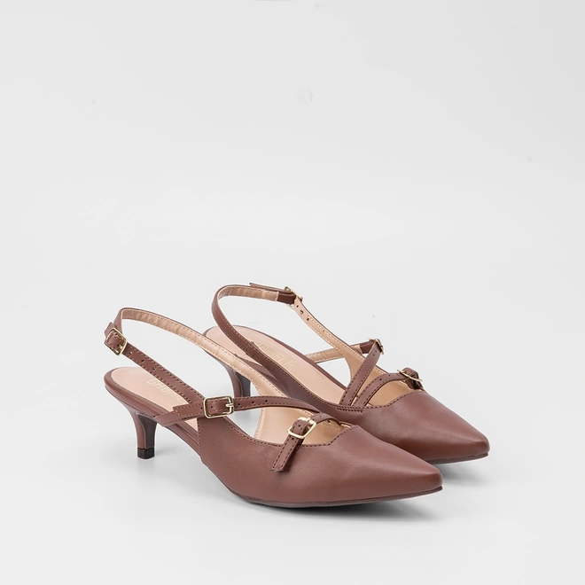 Scarpin Slingback Feminino Gabriela Salto Fino Tiras Slim Marrom