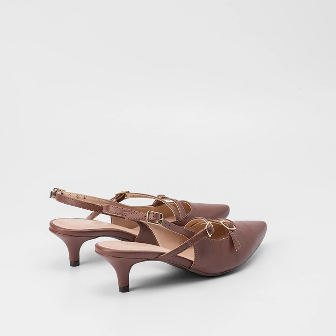 Scarpin Slingback Feminino Gabriela Salto Fino Tiras Slim Marrom