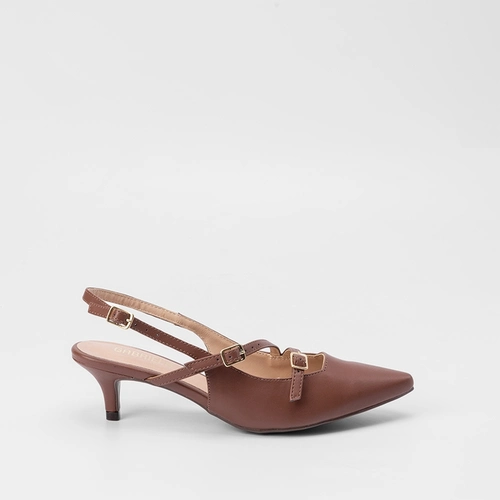 Scarpin Slingback Gabriela Salto Fino Tiras Slim Marrom