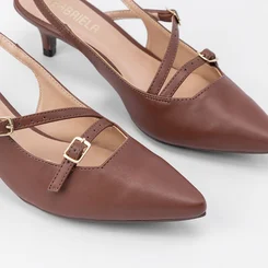 Scarpin Slingback Feminino Gabriela Salto Fino Tiras Slim Marrom