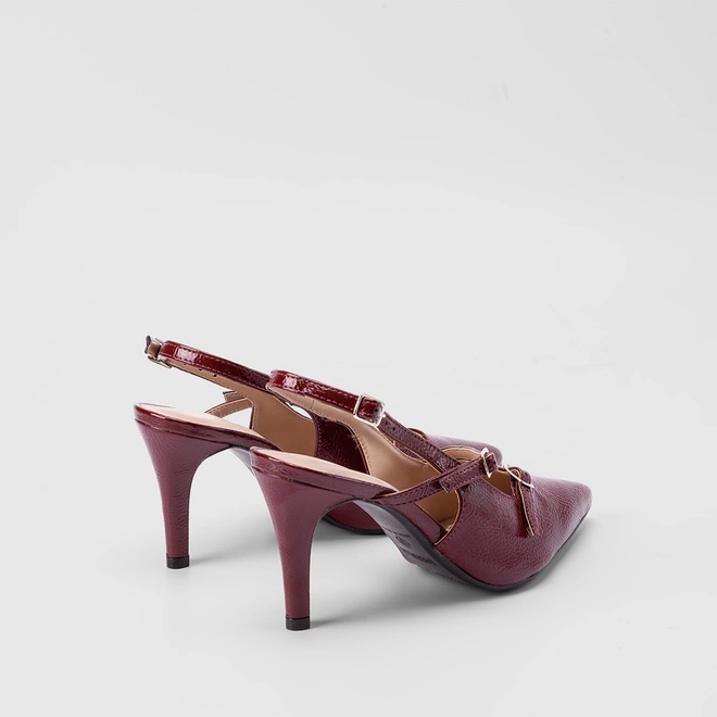 Scarpin Slingback Feminino Gabriela Salto Alto Tiras Slim Vinho
