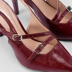 Scarpin Slingback Feminino Gabriela Salto Alto Tiras Slim Vinho